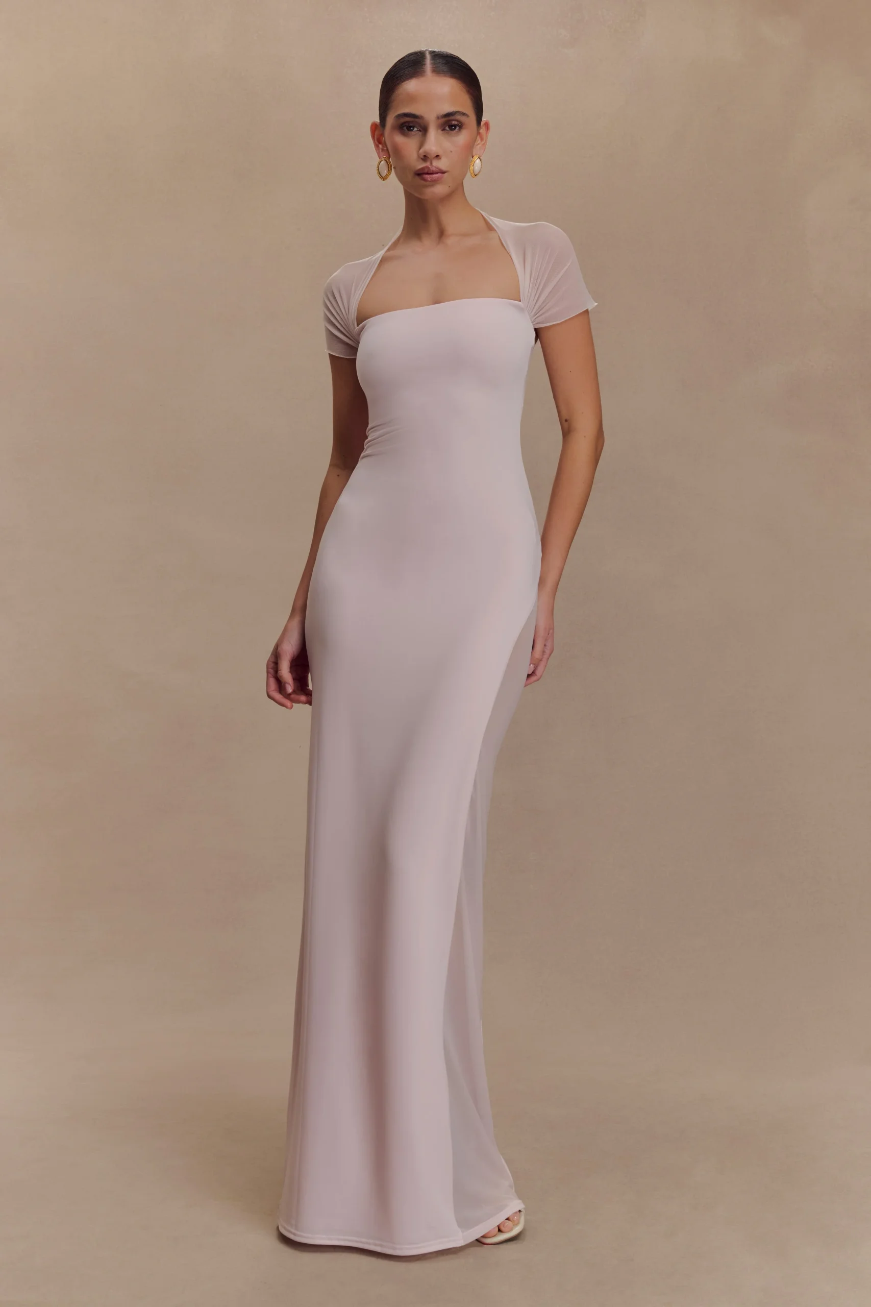 WyattFINAL SALESlinky And Mesh Maxi Dress - Pale Pink