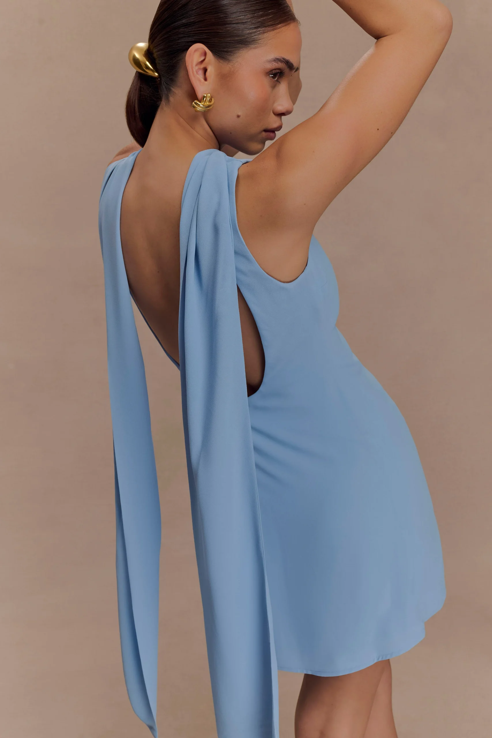 WynterFINAL SALEScarf Draped Mini Dress - Sky Blue
