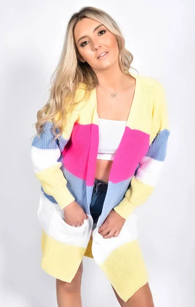 Yellow Colour Block Longline Cardigan - Serenzia