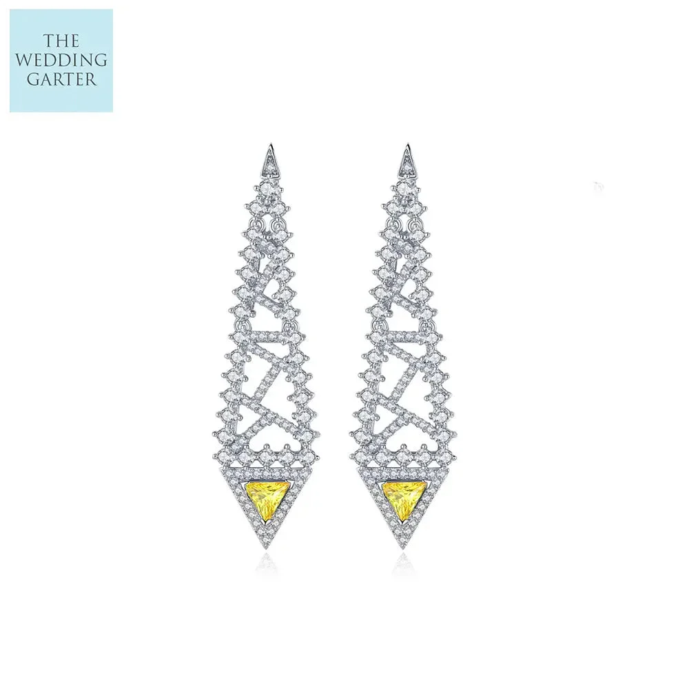 Yellow CZ Diamond Designer Bridal Earrings Australia
