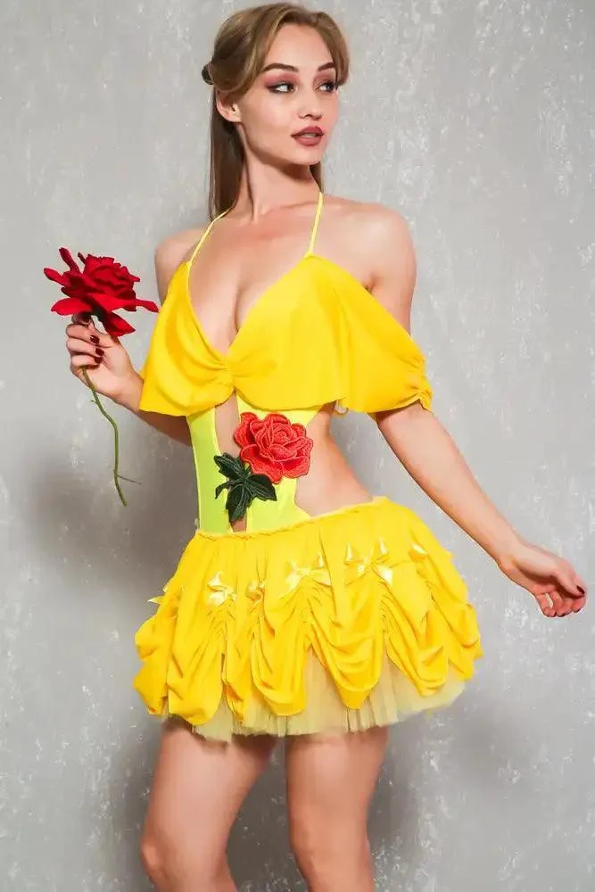 Yellow Floral Embroidered Sexy Bella One Piece Costume