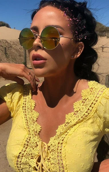 Yellow Mirrored Circle Sunglasses - Adelina