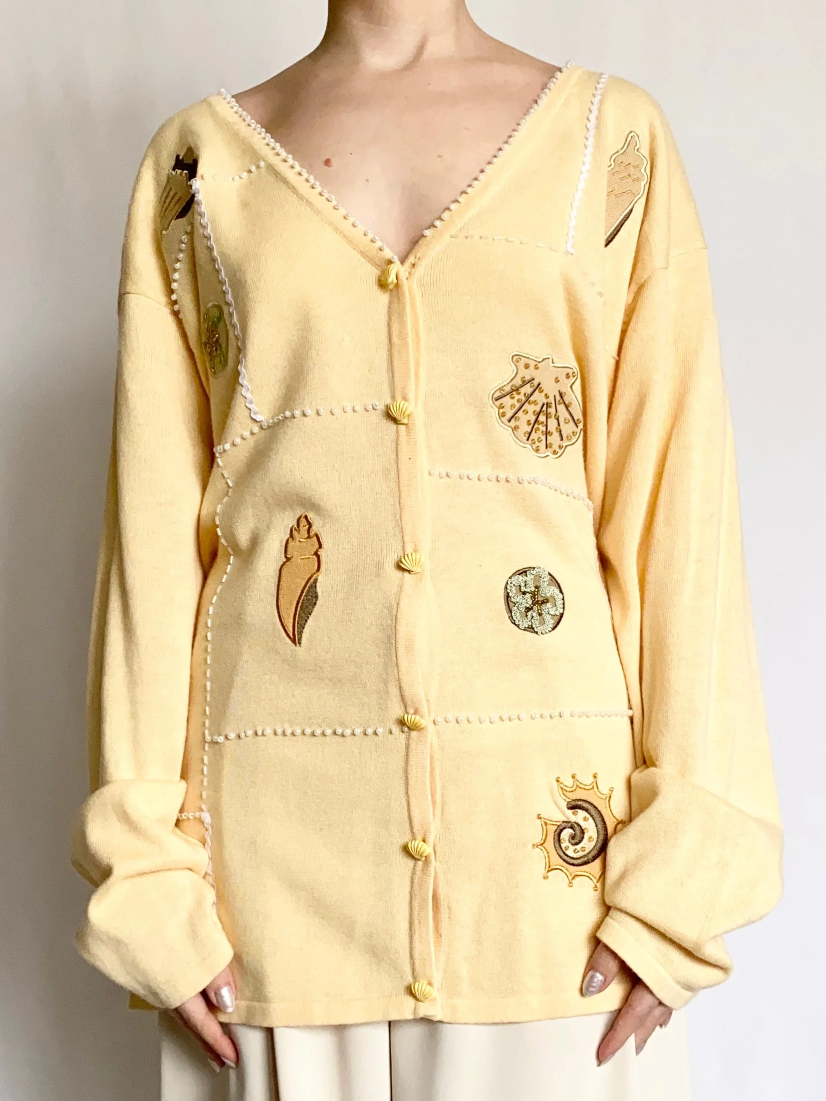 Yellow Seashell Mermaid Cardigan (L)
