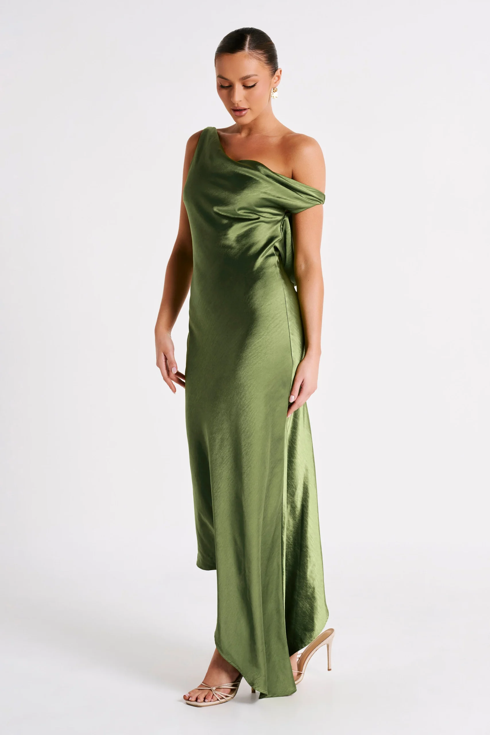 YvetteSlip Maxi Dress With Asymmetrical Hem - Emerald