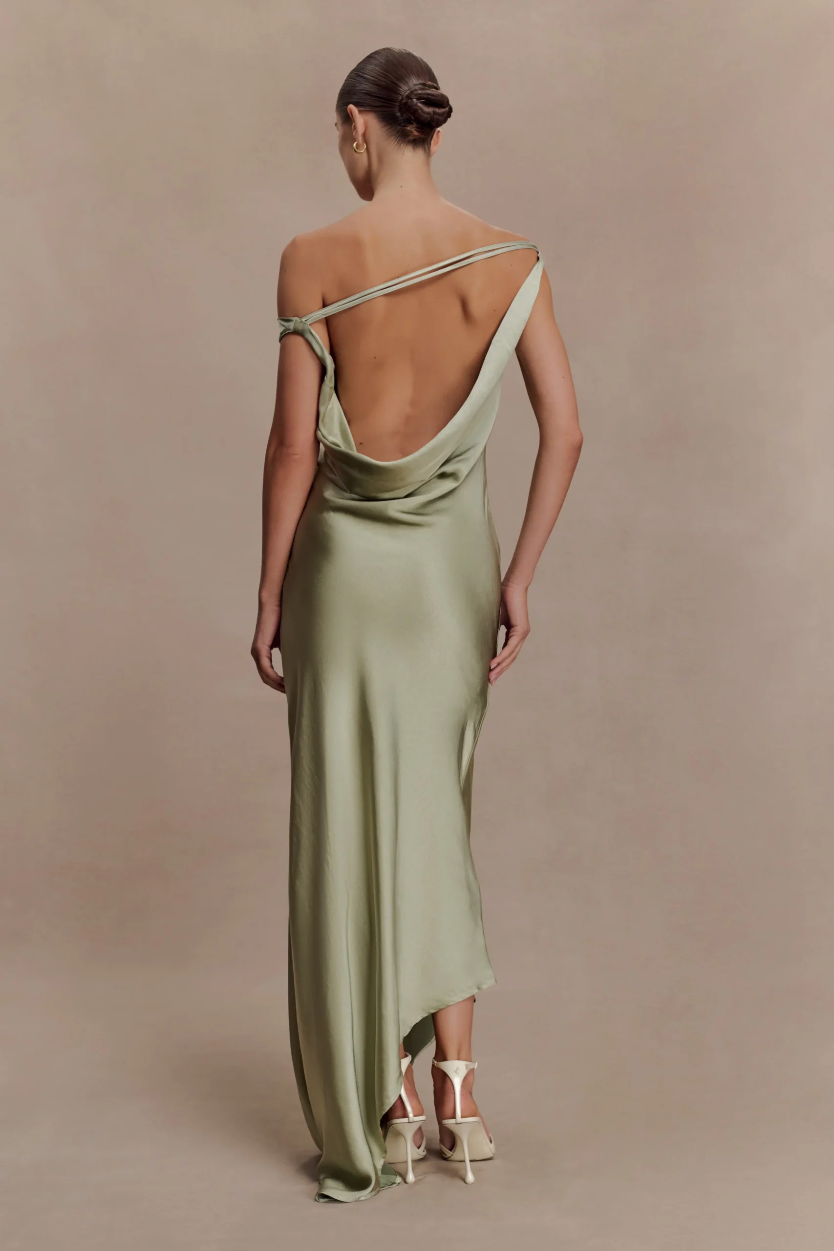 YvetteSlip Maxi Dress With Asymmetrical Hem - Sage