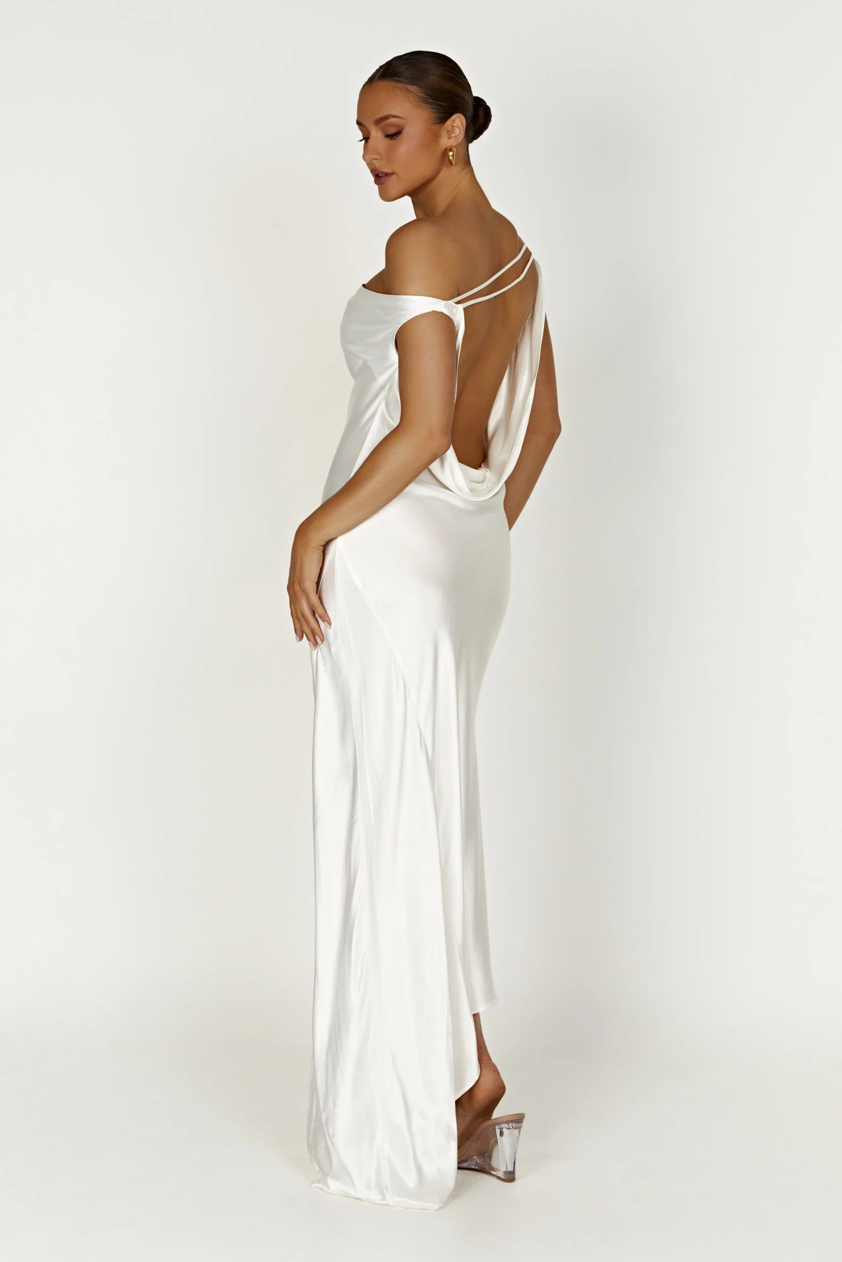 YvetteSlip Maxi Dress With Asymmetrical Hem - White