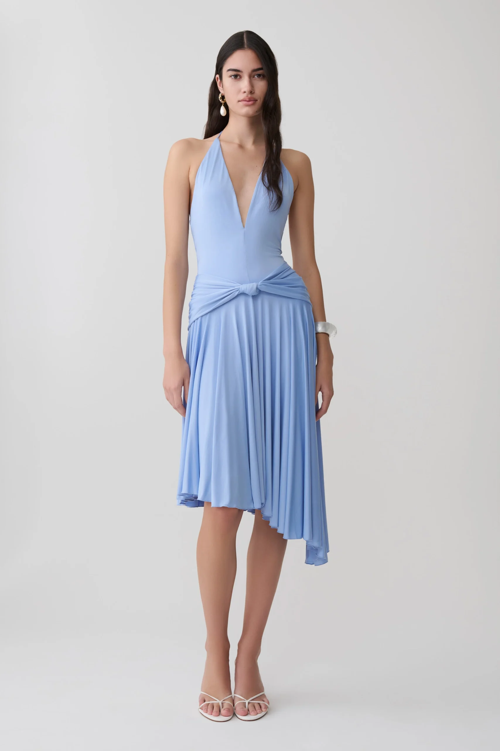 ZeldaAsymmetric Slinky Midi Dress - Cornflower Blue
