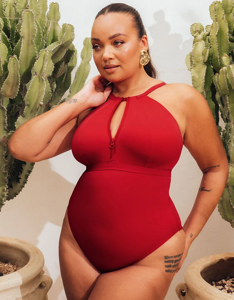 Zip Tide Non-Wired Multiway Swimsuit Red