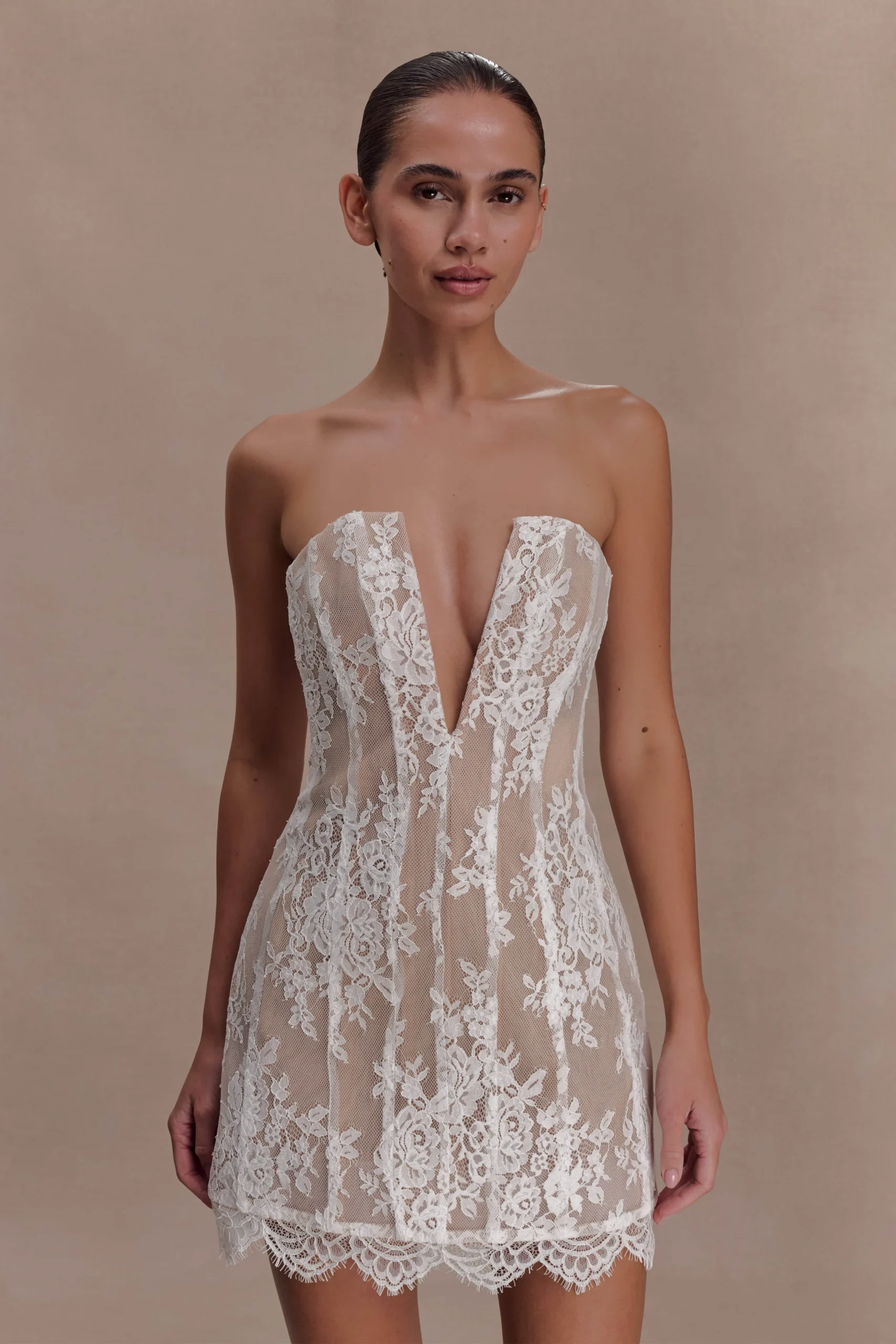 ZoeyLace Corset Mini Dress - Ivory